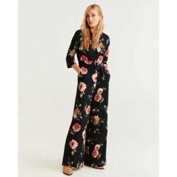 Mango Pants - Mango Women's Flower Print Jumpsuit Black